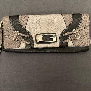 Guess Snakeskin Patterned Clutch in Black and Gray